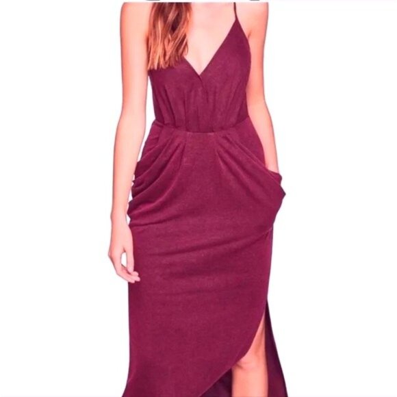 BCBGeneration Draped Pocket V-Neck Cocktail Dress Size M Burgundy - Picture 2 of 9